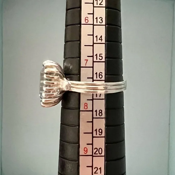 Sky blue topaz. Sterling Silver. Unique style setting. Size 7.5. - Picture 5 of 5